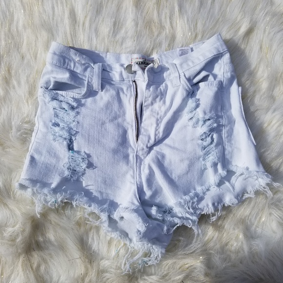 Vibrant Pants - Ladies White Cut Off Shorts "Vibrant" Sz-Sm
